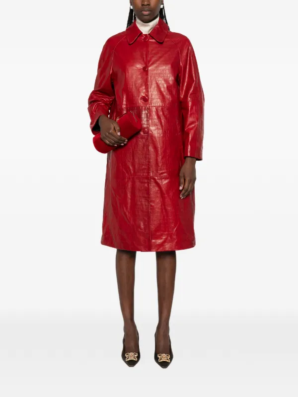 Nour Hammour croco-embossed Leather Coat | Red | FARFETCH