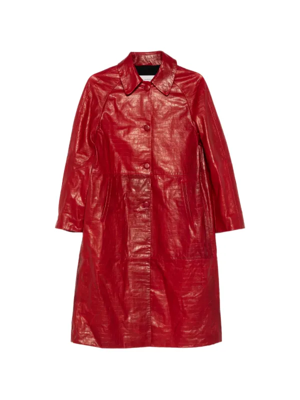 Nour Hammour croco-embossed Leather Coat | Red | FARFETCH