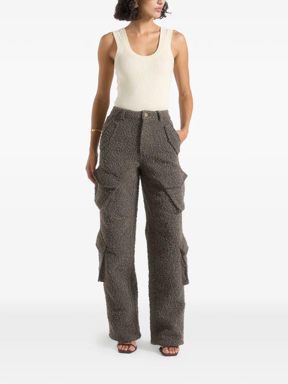 Manière De Voir Anne denim high-waist boucle cargo broek Bruin