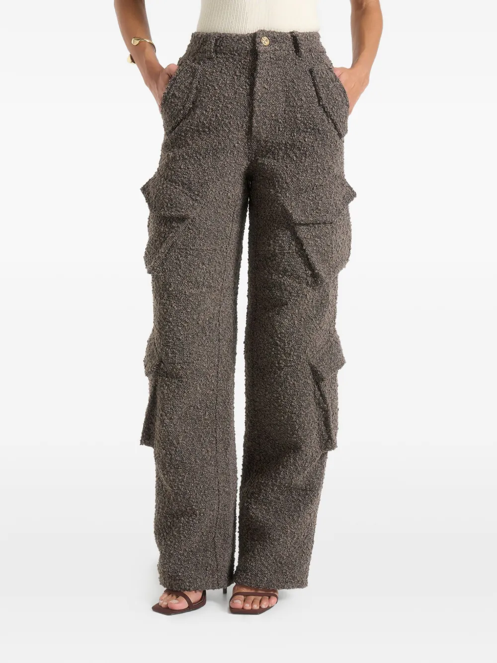 Manière De Voir Anne denim high-waist boucle cargo broek Bruin