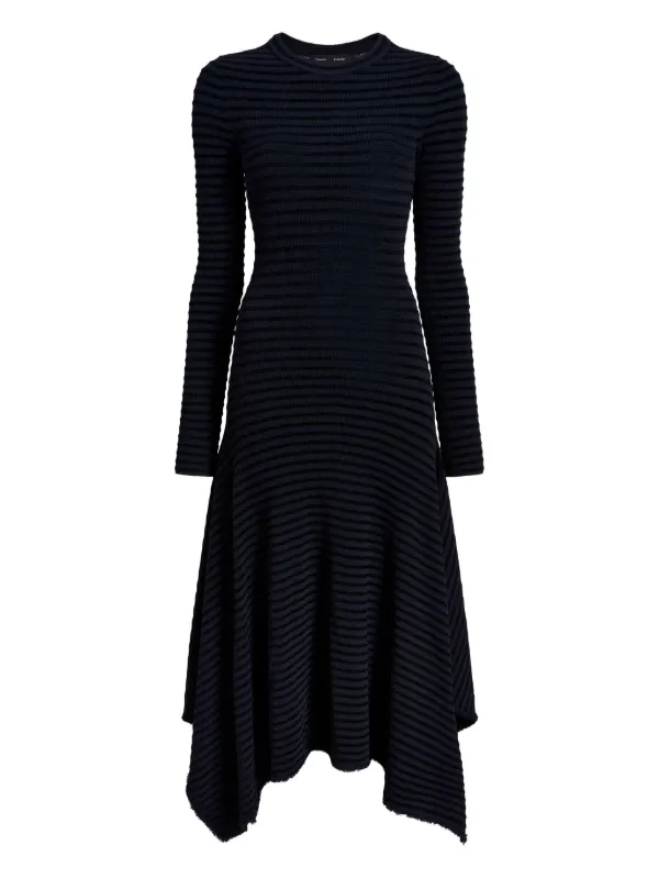 asymmetrical striped dress Striped Asymmetrical Fringe Halter Midi Dress In Ivory Navy main image 1