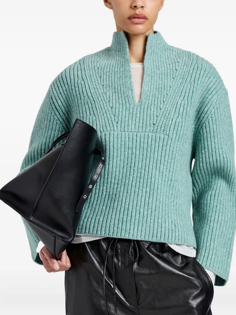 Proenza Schouler White Label Meron Sweater In Melange Merino Sea Glass Melange In Green
