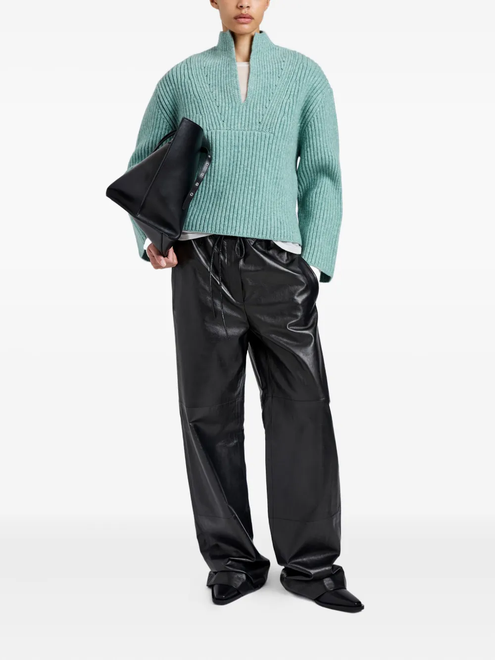 Proenza Schouler White Label Meron Sweater In Melange Merino Sea Glass Melange In Green