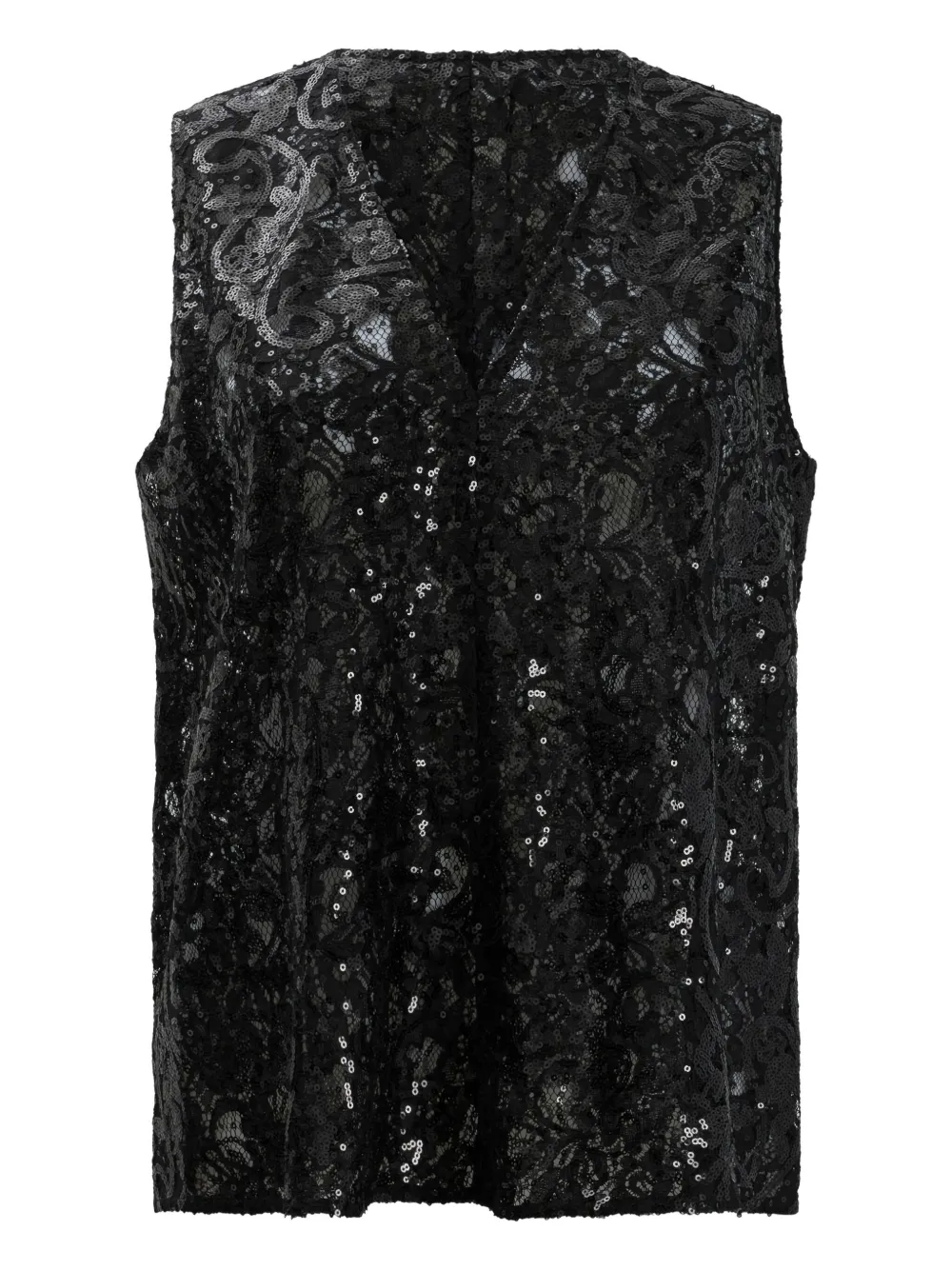 Fit Sequin V-neck Top In Black