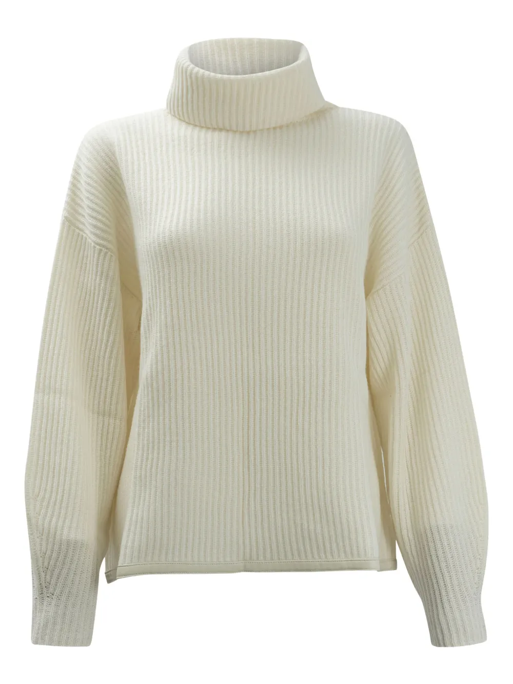 Max & Moi Roll-neck Ribbed Sweater In Neutral