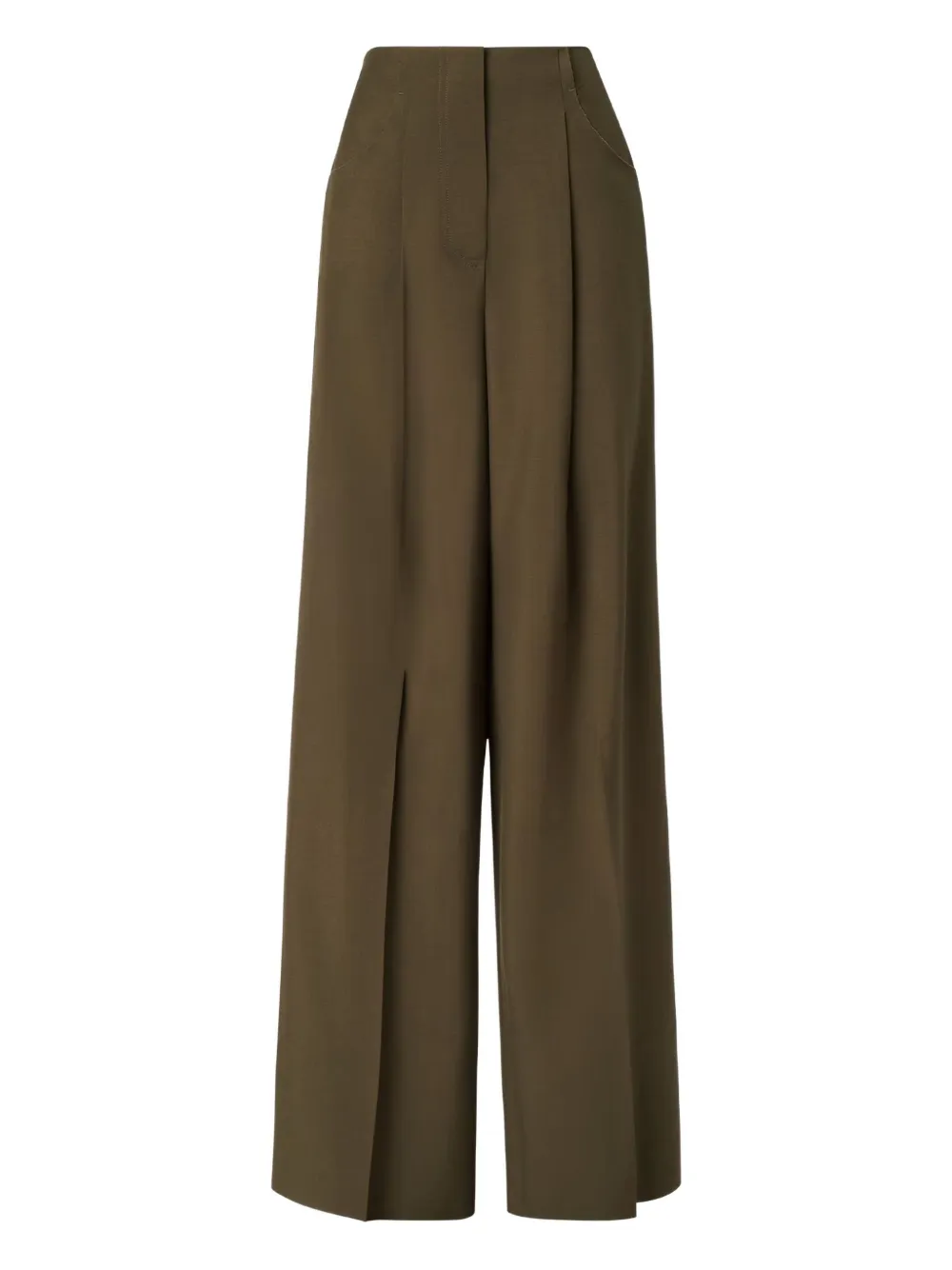 FENDI pleat-detail wide-leg trousers | Green | Image 1