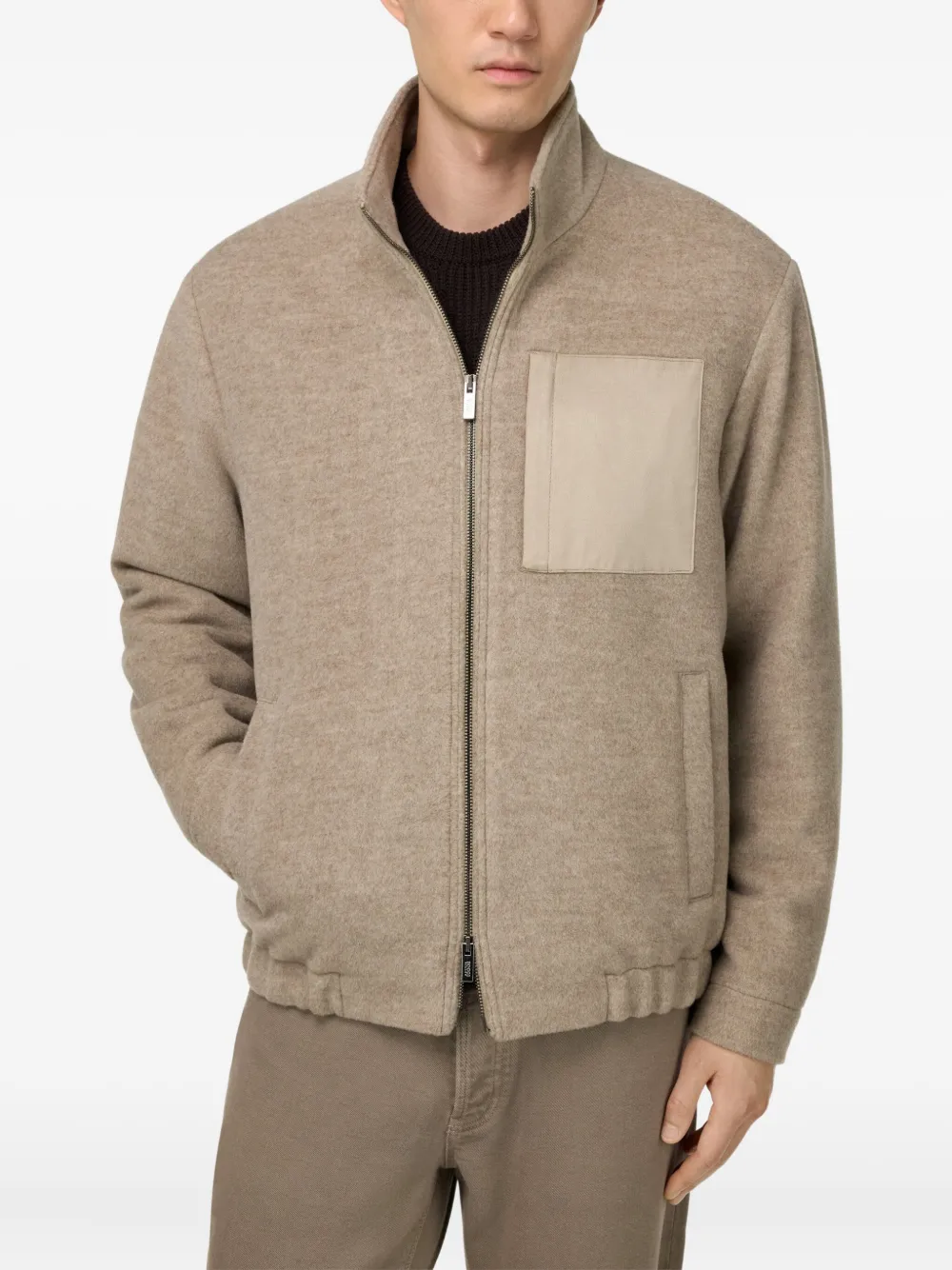 Boggi Milano Wollen bomberjack met opgestikte zak Beige