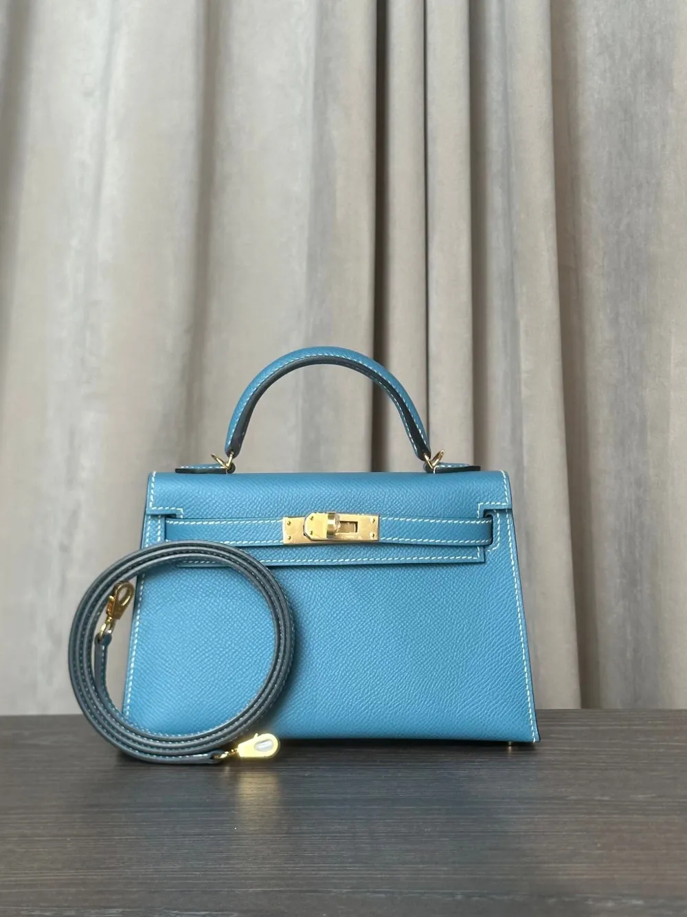 Pre-owned Hermes 2023 Mini Kelly Sellier 20 Tote Bag In Blue