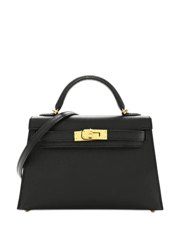 Hermès Pre-owned 2024 Mini Kelly Sellier 20 Epsom-leather Gold-hardware Tote Bag in Black