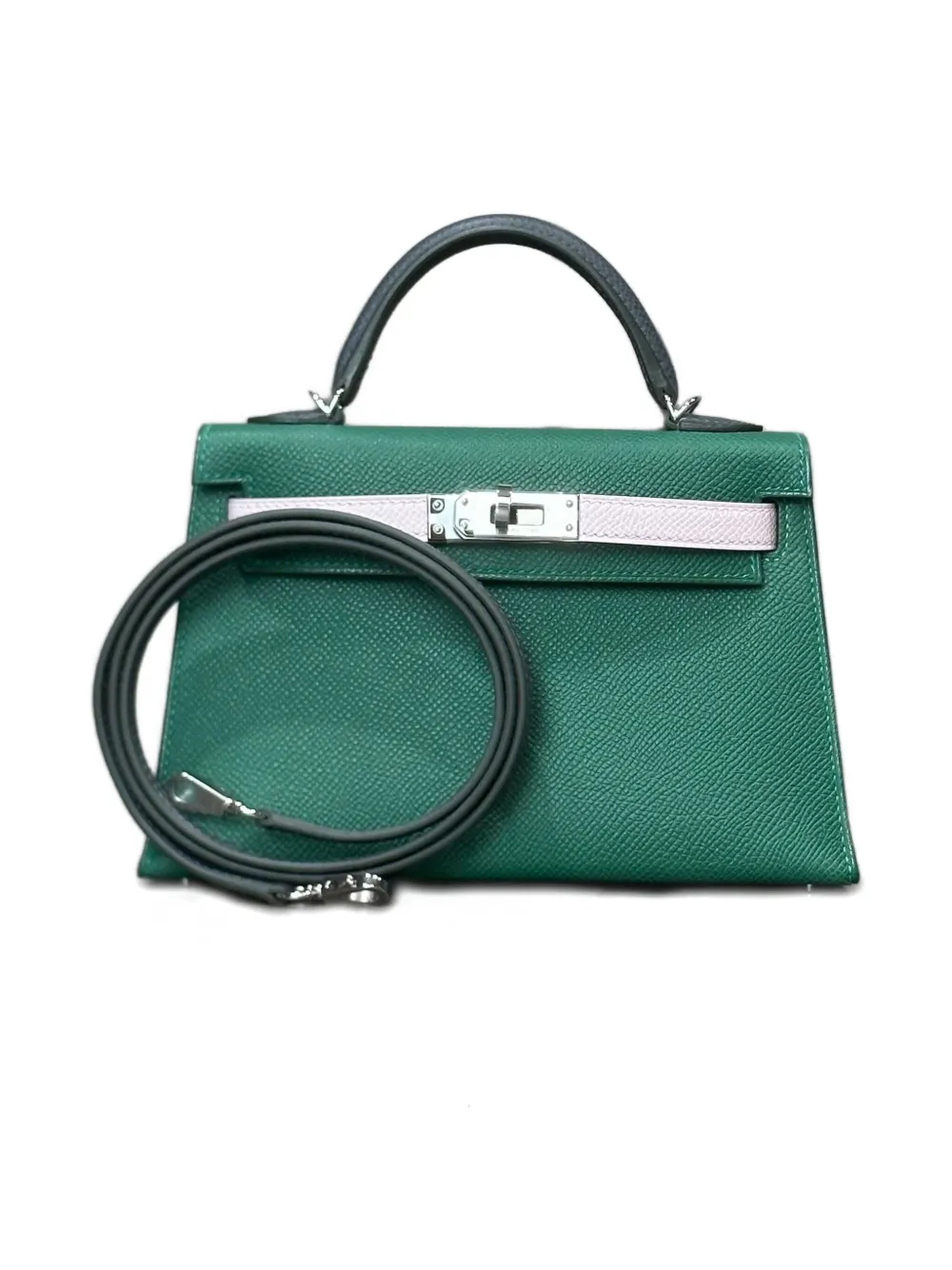 Pre-owned Hermes 2024 Mini Kelly 20 Tricolore Tote Bag In Green