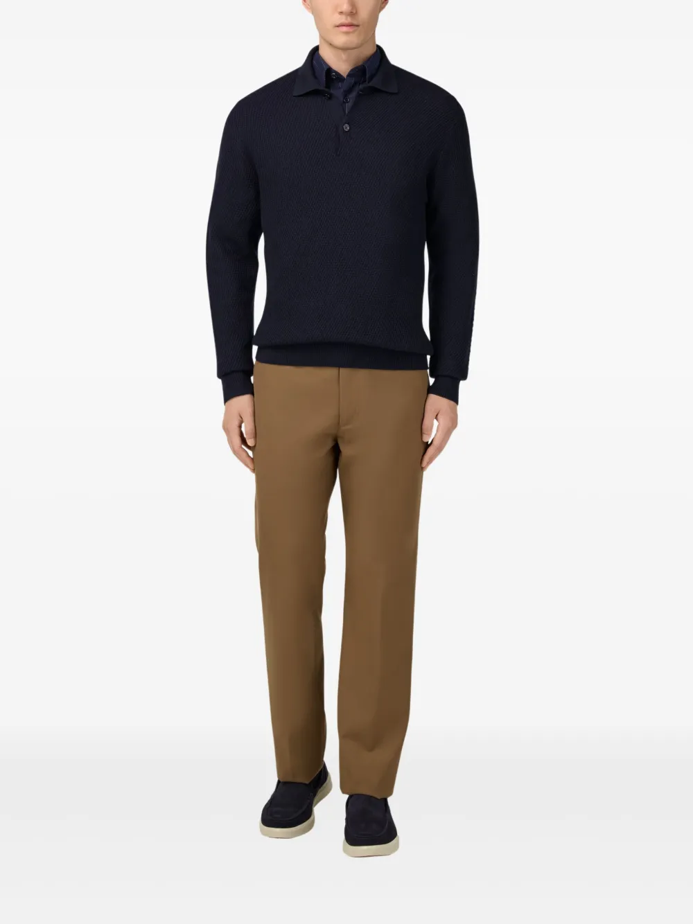 Boggi Milano Ribgebreid poloshirt - Blauw