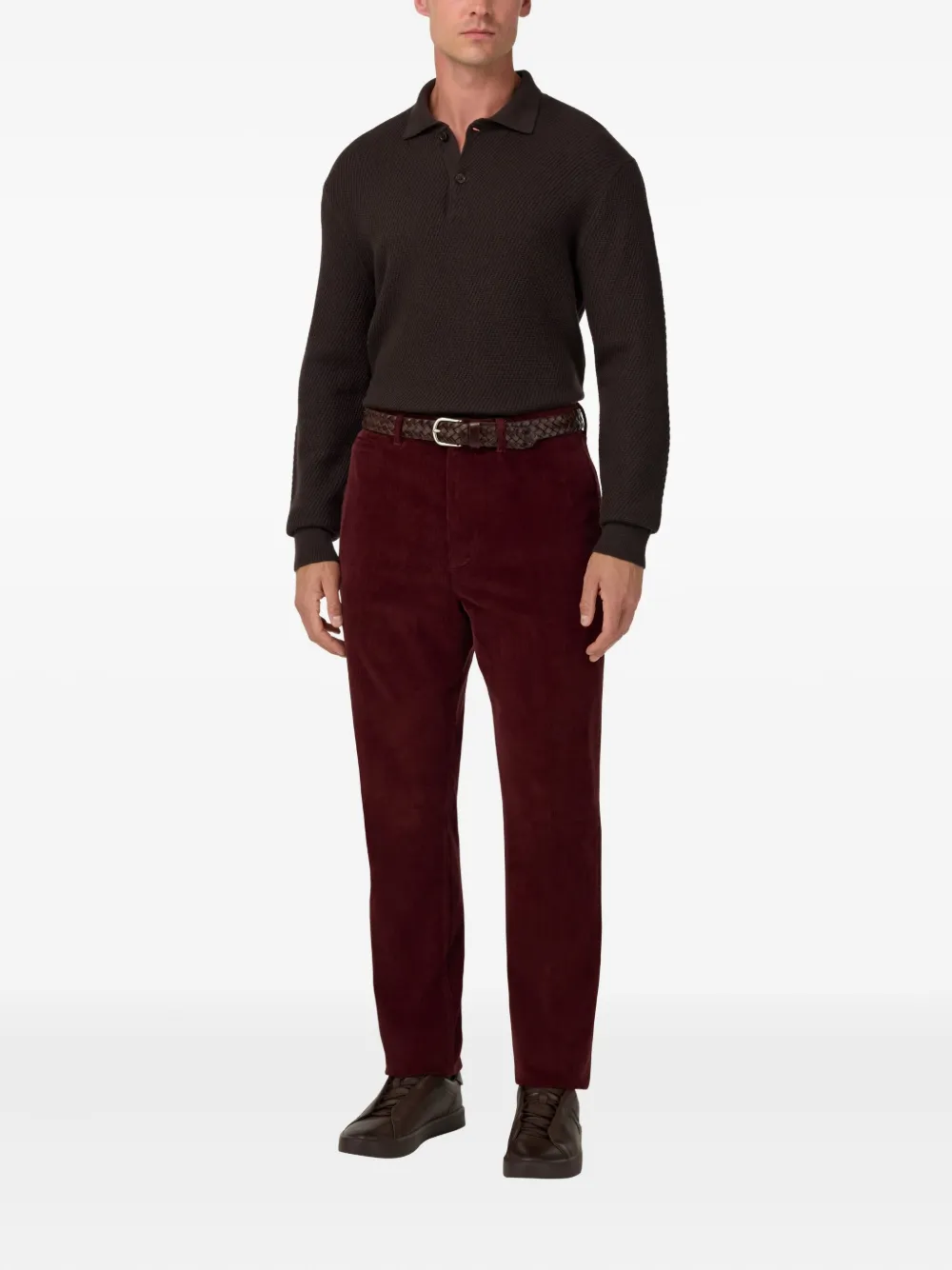 Boggi Milano Ribgebreid poloshirt - Bruin