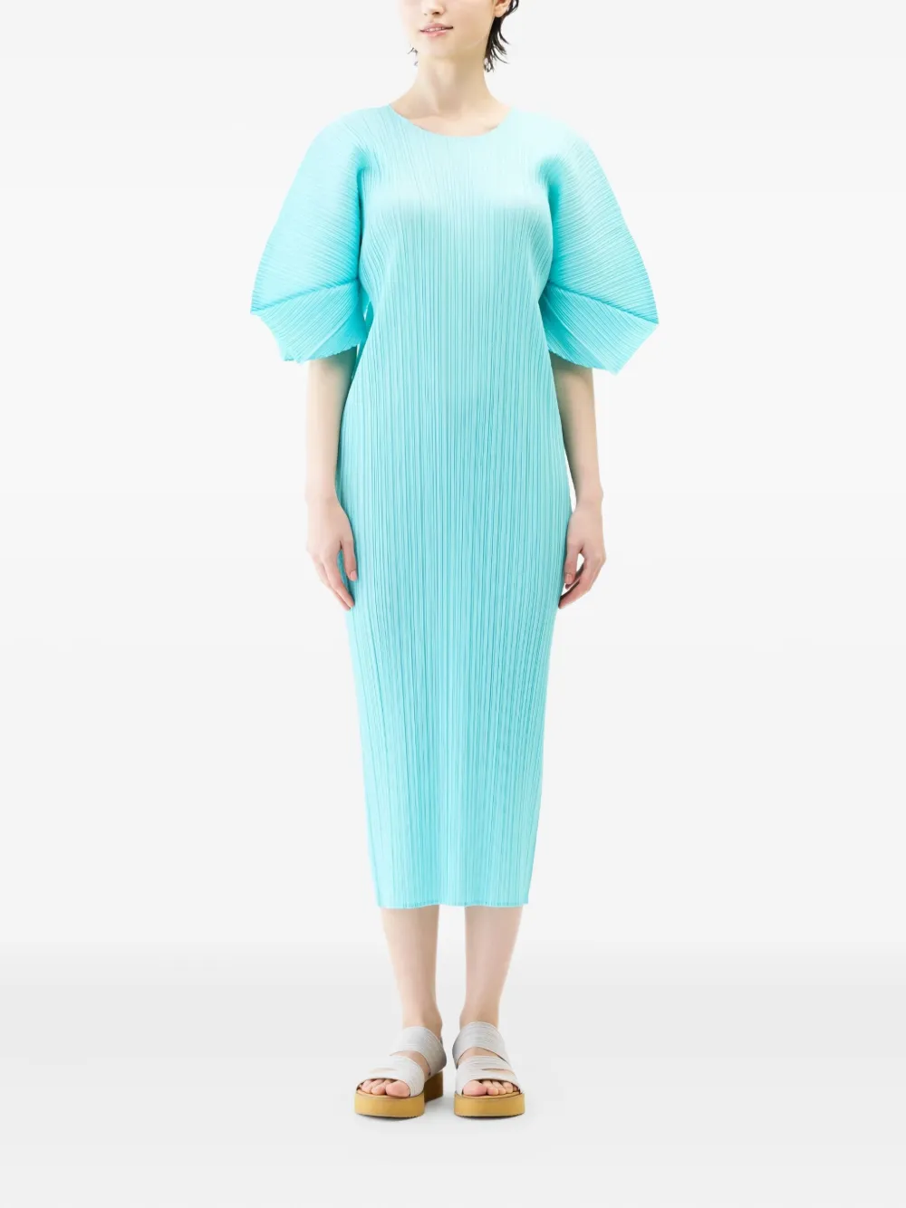 Pleats Please Issey Miyake Dolman sleeved dress, aqua - Blauw