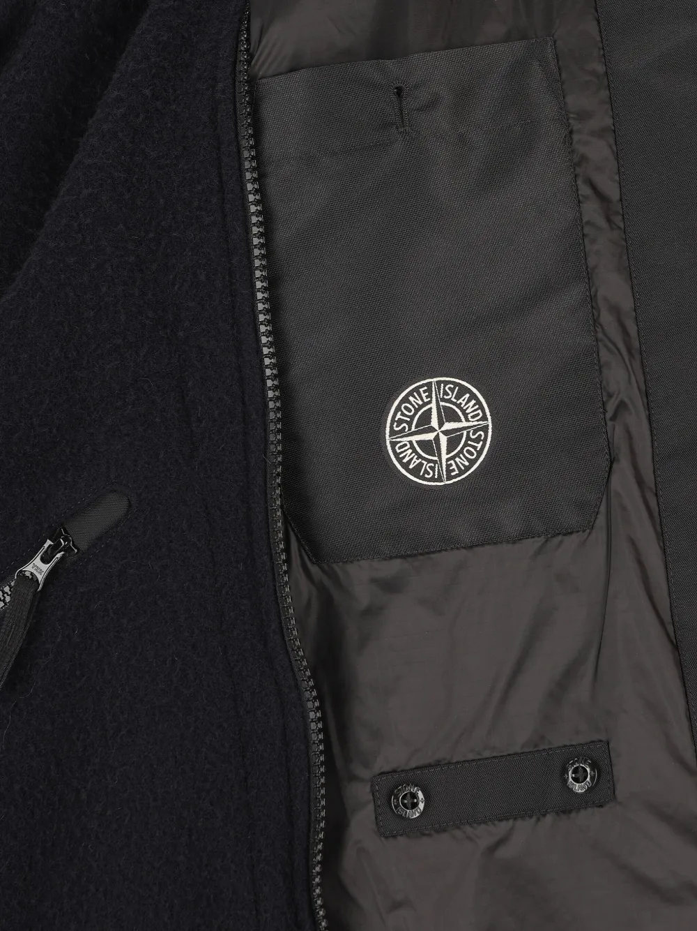 Stone Island Blue Jacket With Fixed Hood And Logo Patch On The Sleeve In Fleece Man In Black