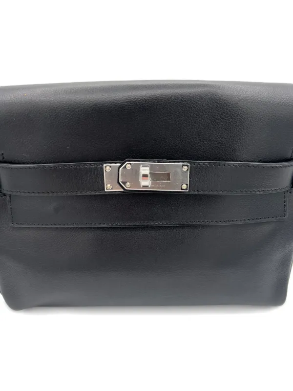 HERMēS ブラックレザーショルダーバッグ Hermès Kelly Messenger PM Black Evergrain Palladium Hardware