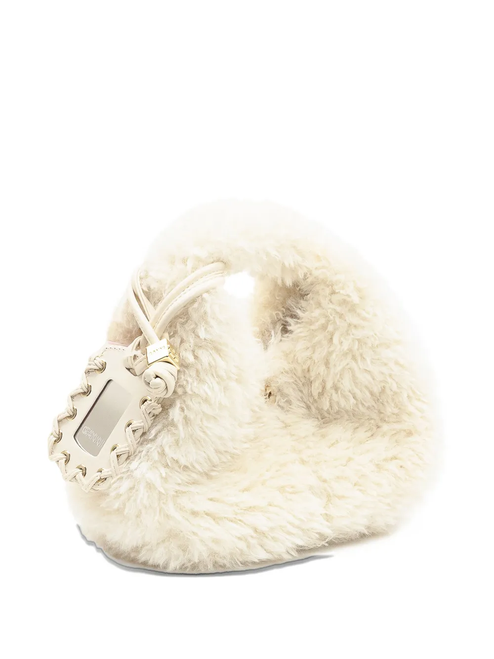 Ganni Hobo Mini Bag In Eco Fur In White
