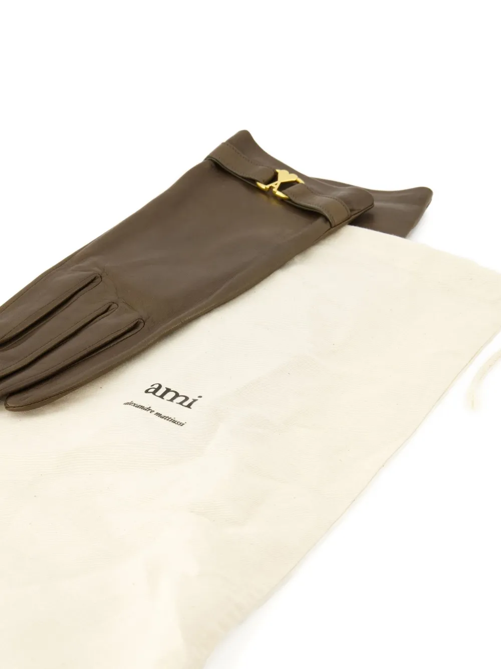 Ami Alexandre Mattiussi Ami De Coeur Leather Gloves In Brown
