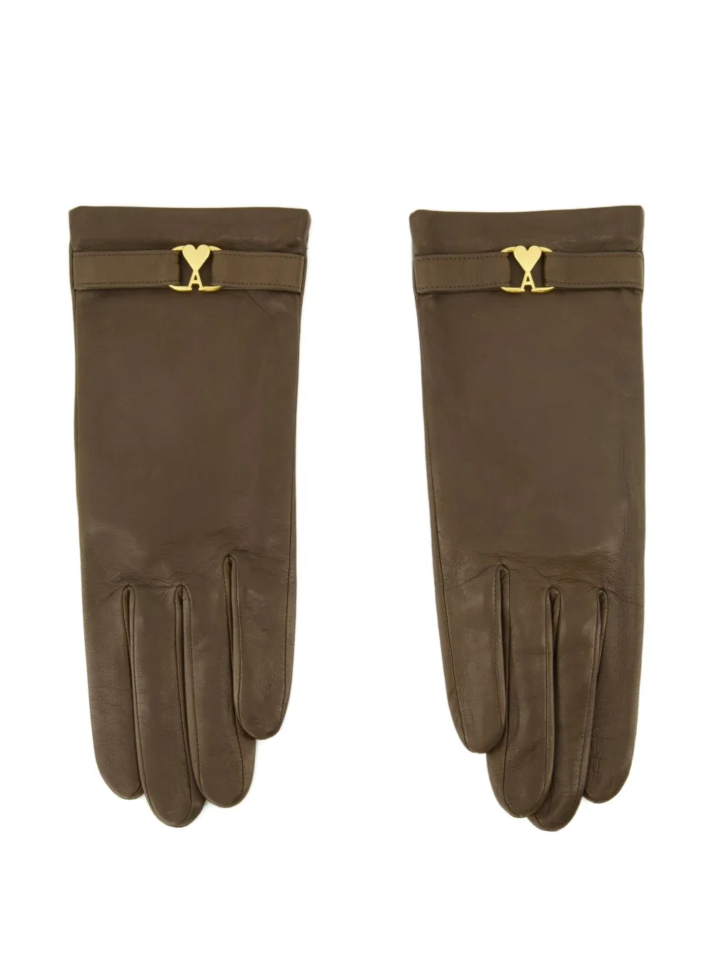 Ami Alexandre Mattiussi Ami De Coeur Leather Gloves In Brown