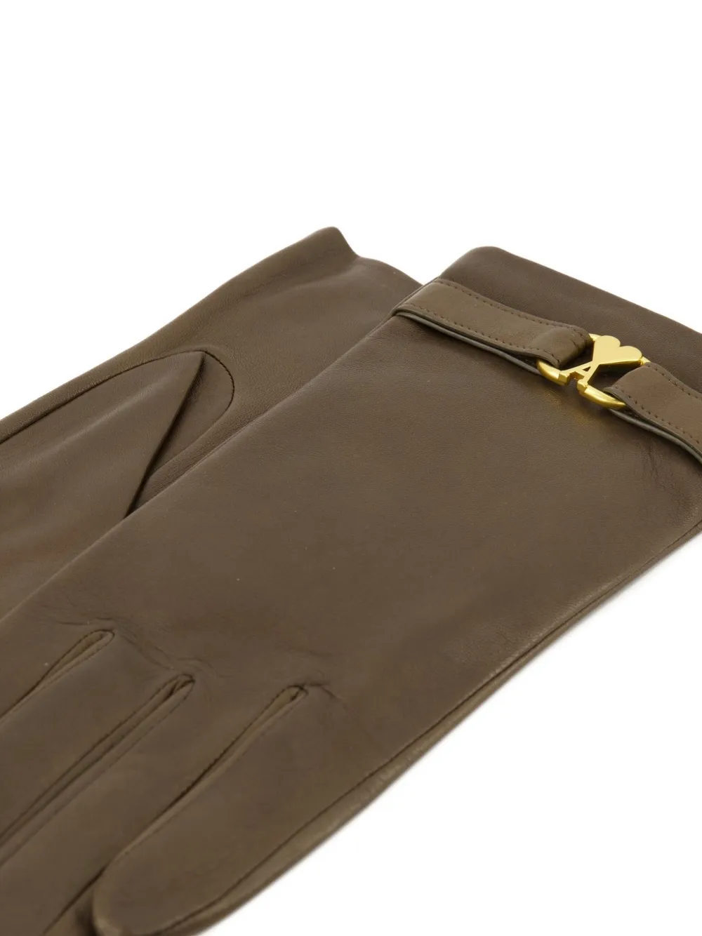 Ami Alexandre Mattiussi Ami De Coeur Leather Gloves In Brown