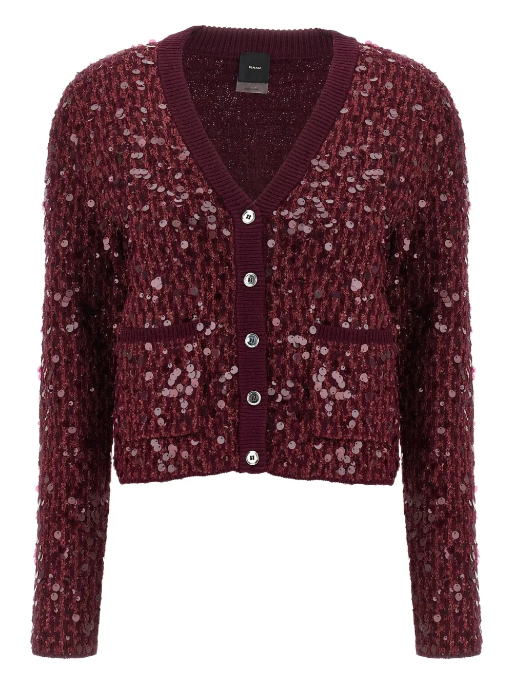 Pinko Sequined Long-sleeve Cardigan In Red