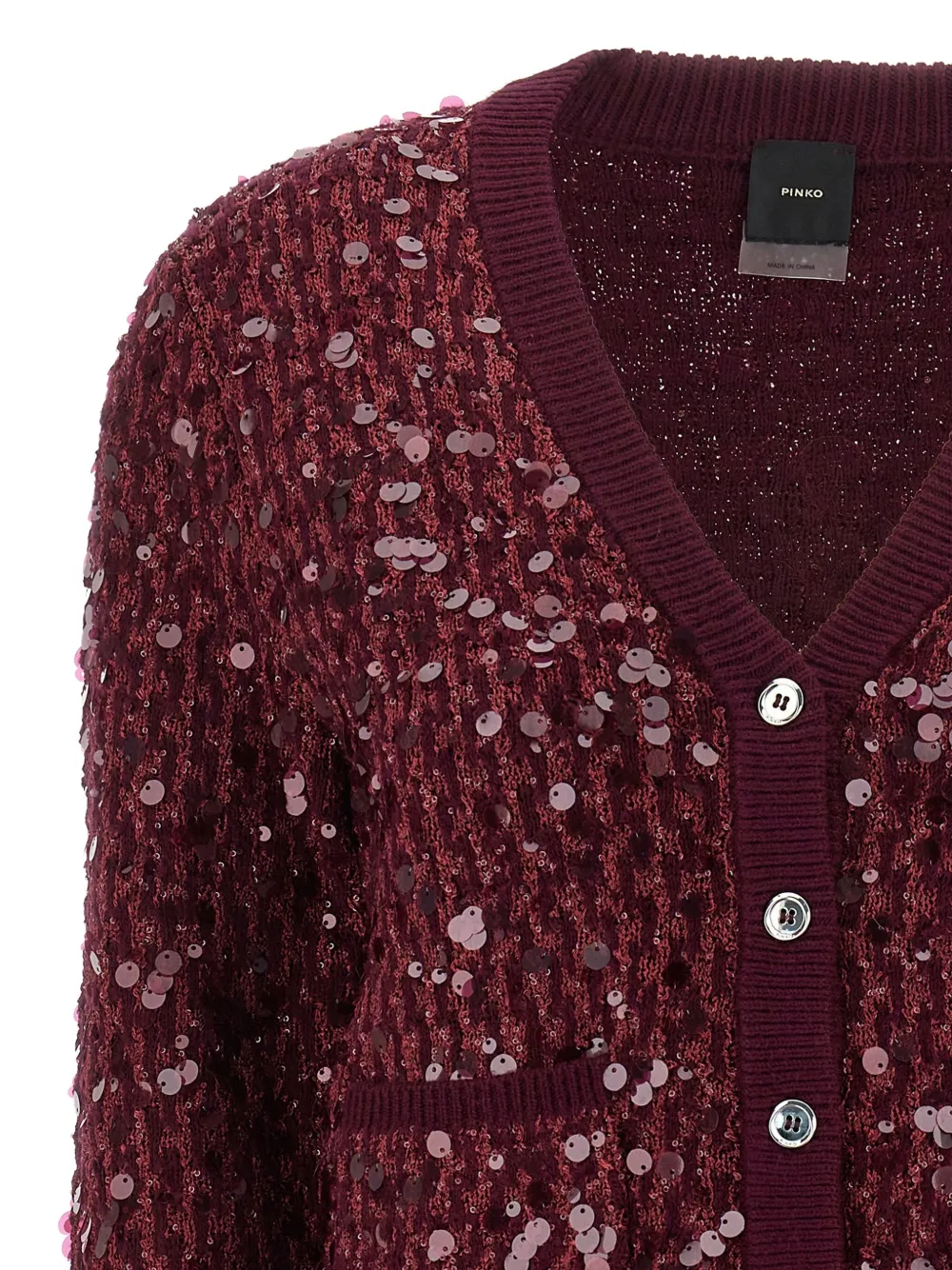 Pinko Sequined Long-sleeve Cardigan In Red