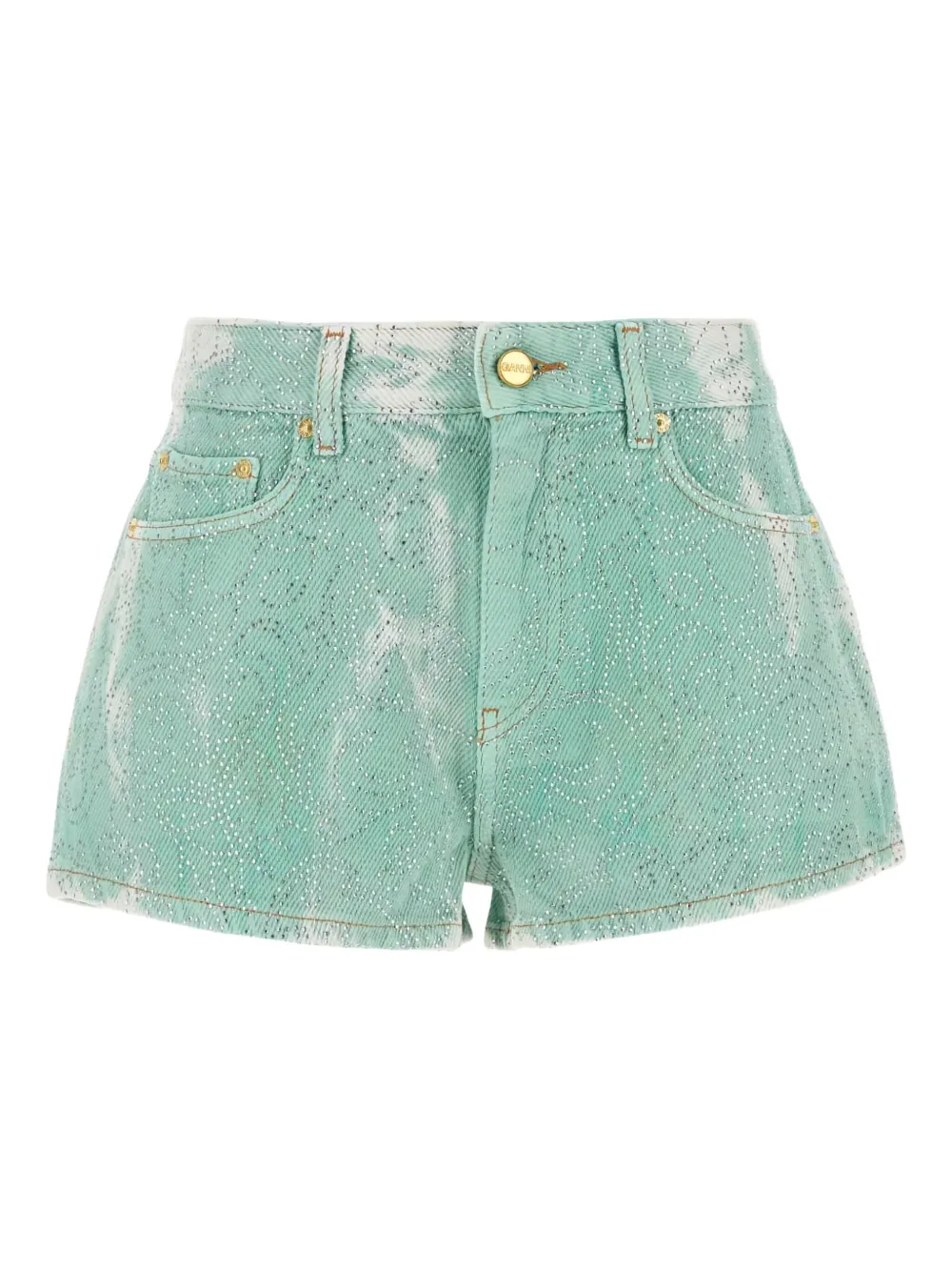 GANNI two-tone denim shorts | Green | Image 1