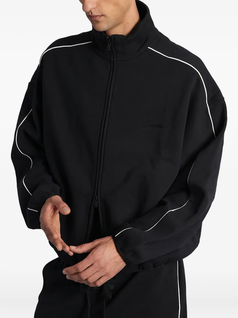 Essentials Piped Zip Sweatshirt In Black