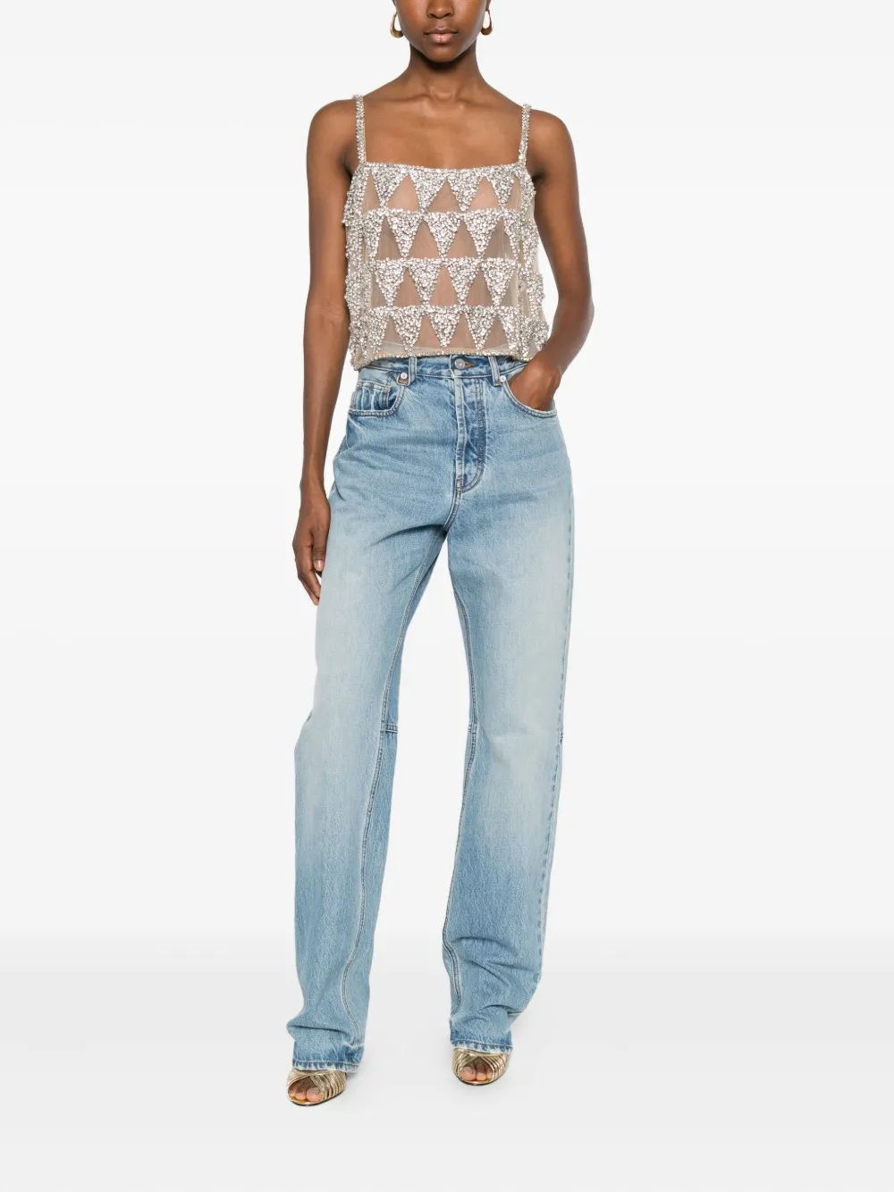 Costarellos Villie crystal-embellished crop top - Beige