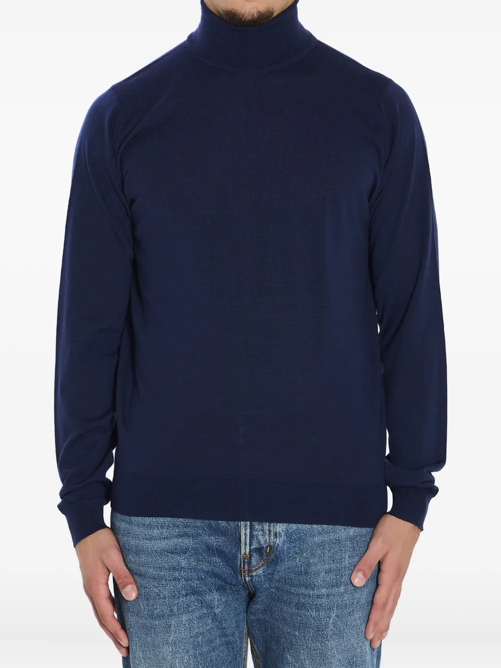 John Smedley Cherwell Ribbed Turtleneck Sweater In Blue