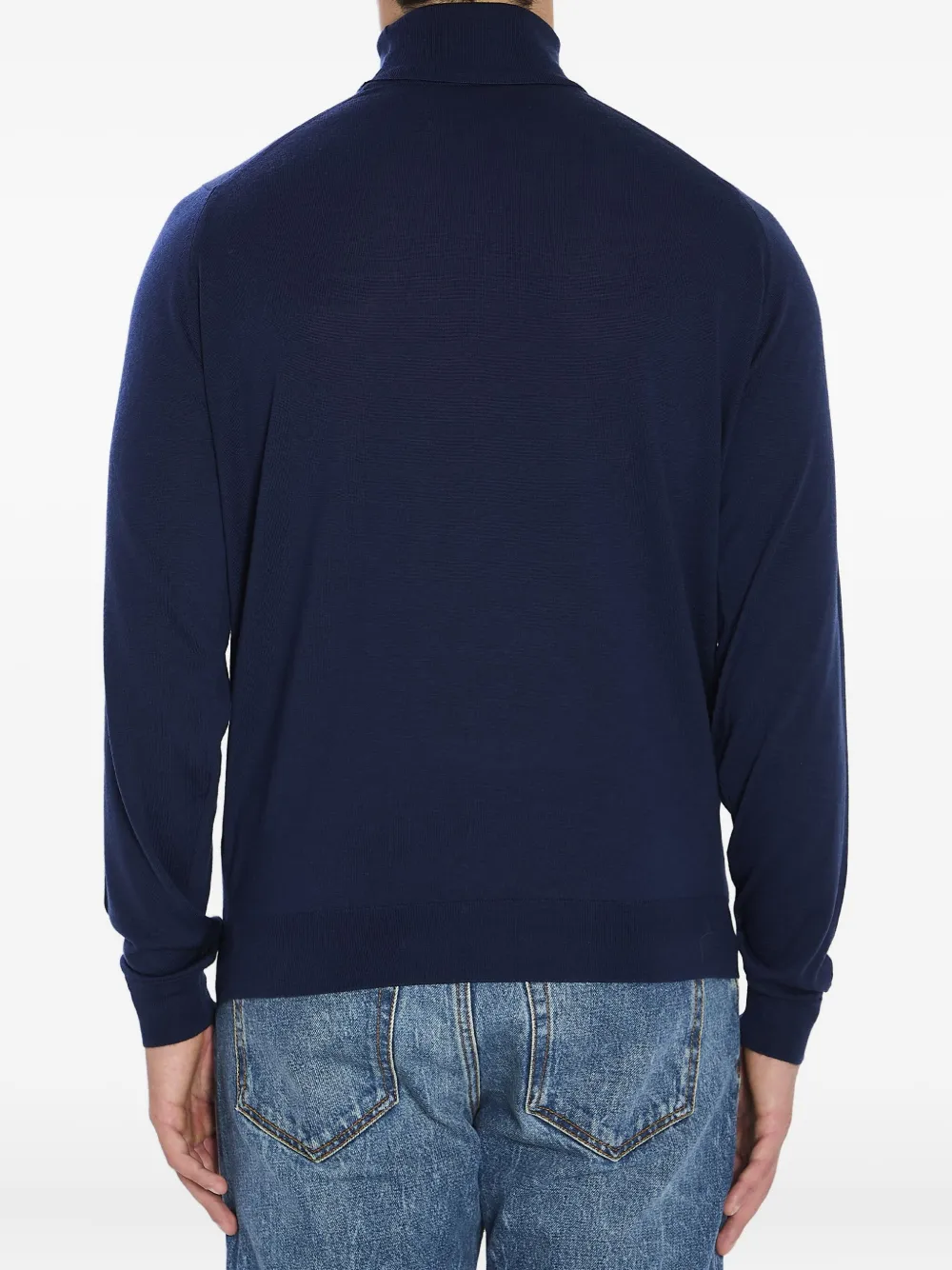 John Smedley Turtleneck Merino Wool Pullover With Ribbed Cuffs In Blue