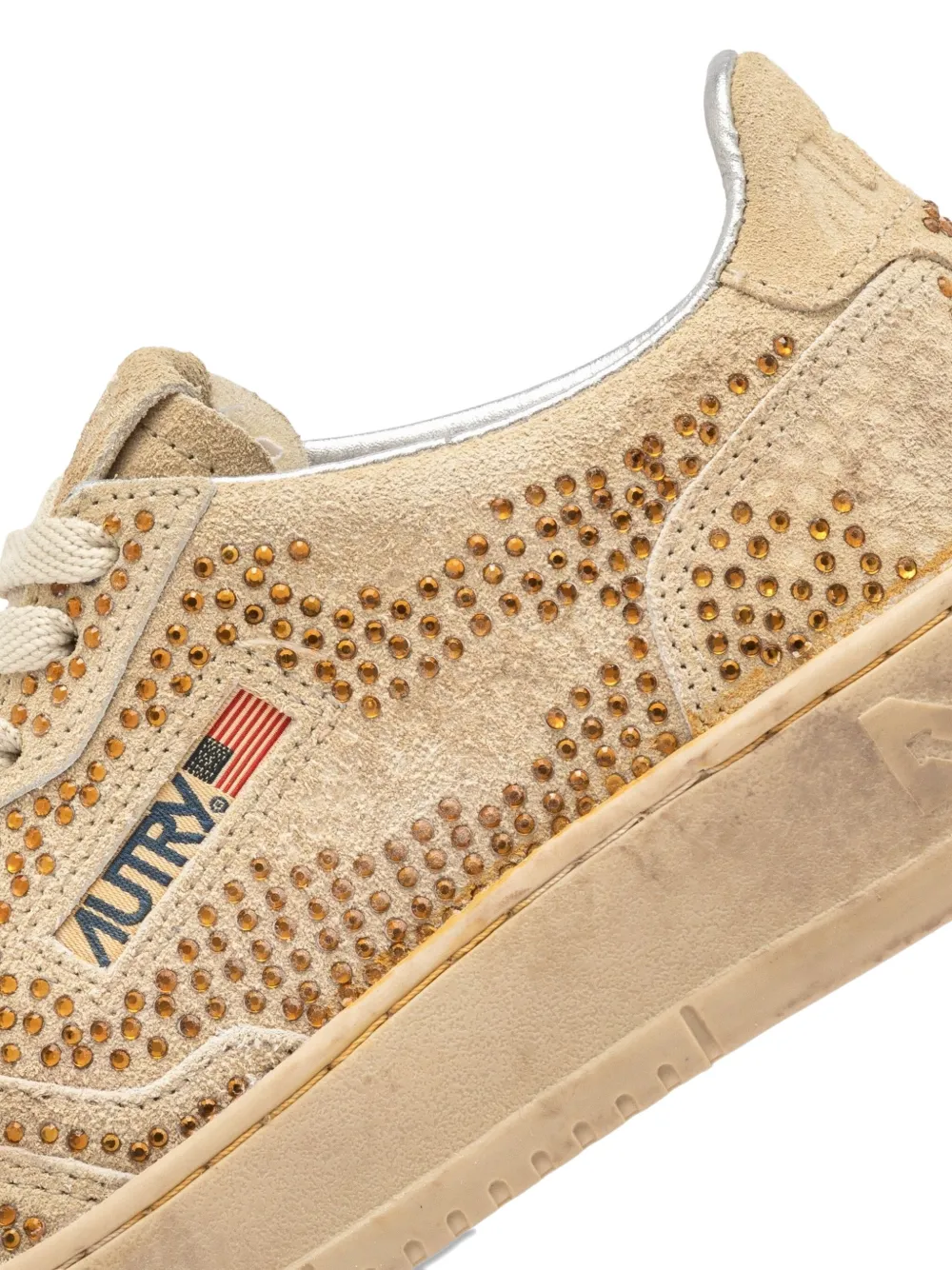 Autry Medalist Low Sneakers In Bronze Suede With Crystal Micro Rhinestones In Neutral