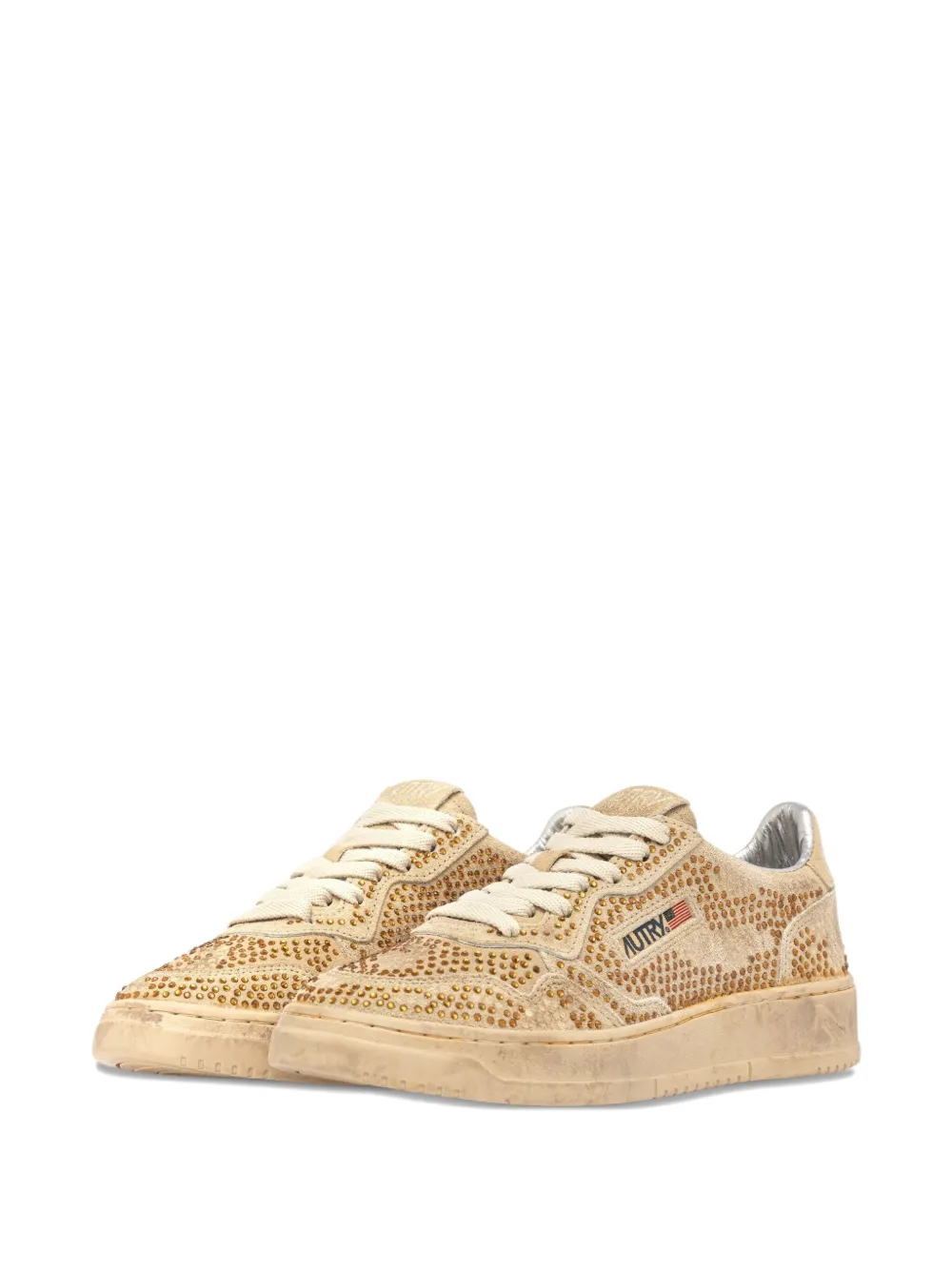 Autry Medalist Low Sneakers In Bronze Suede With Crystal Micro Rhinestones In Neutral