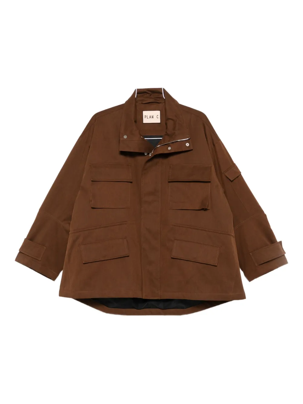 Plan C Delave Twill Military Jacket In Brown