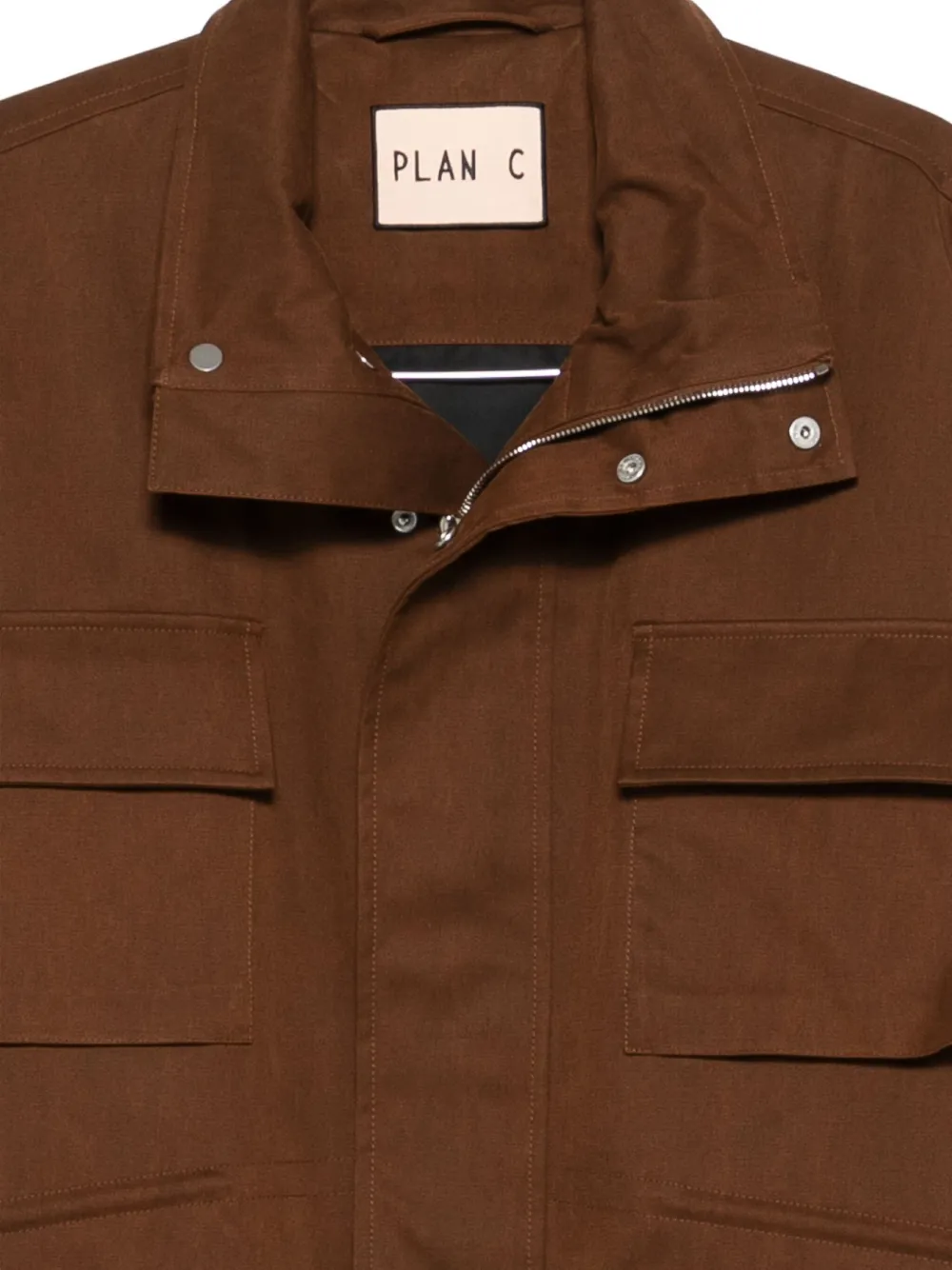 Plan C Delave Twill Military Jacket In Brown