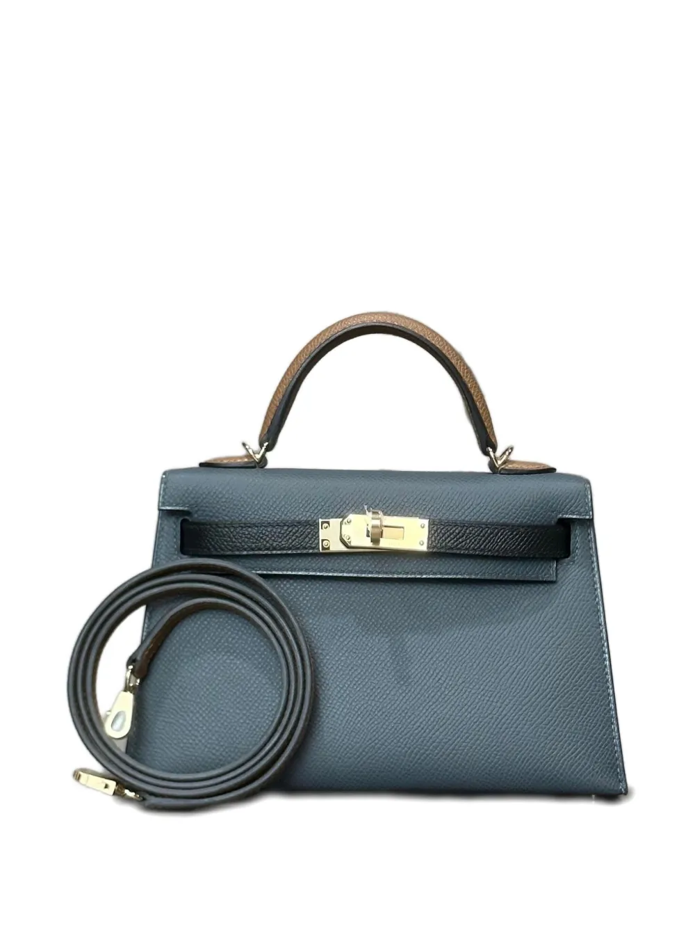 Pre-owned Hermes 2024 Mini Kelly Sellier 20 Tricolore Tote Bag In Gray