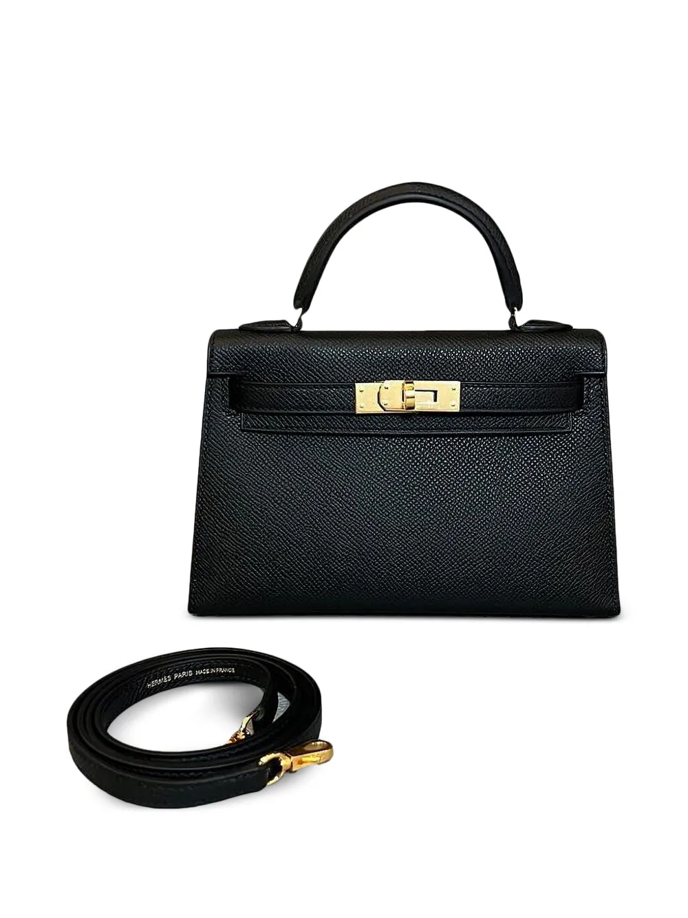 Pre-owned Hermes 2025 Mini Kelly 20 Sellier Epsom Top-handle Bag In Black