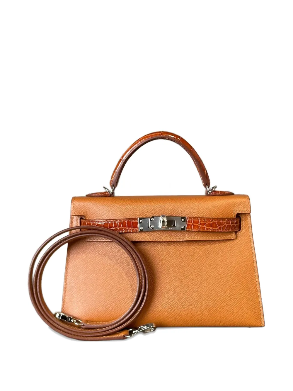 Pre-owned Hermes 2025 Mini Kelly Sellier 20 Alligator Tote Bag In Brown