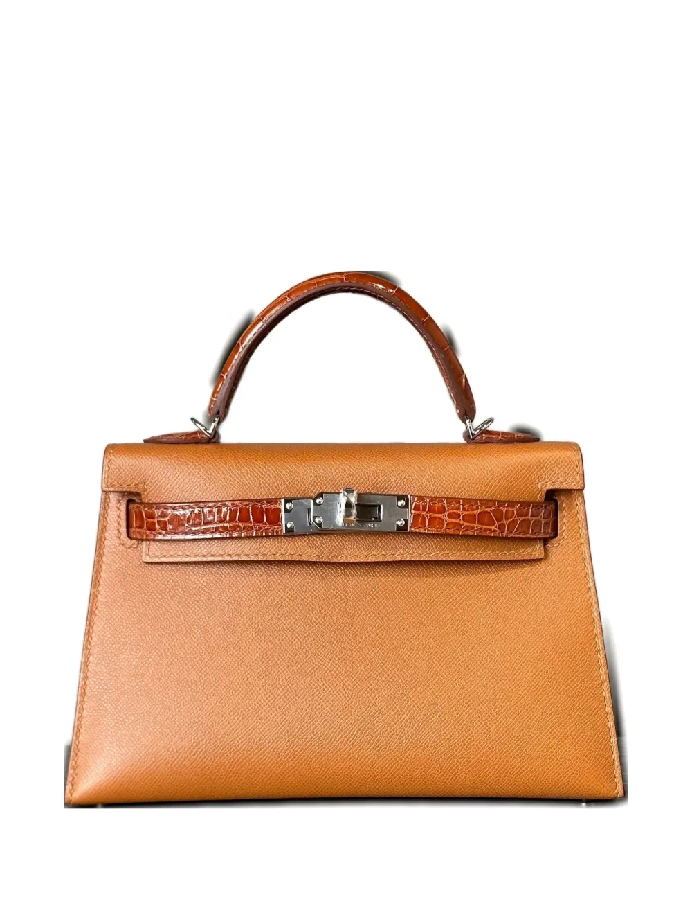 Pre-owned Hermes 2025 Mini Kelly Sellier 20 Alligator Tote Bag In Brown