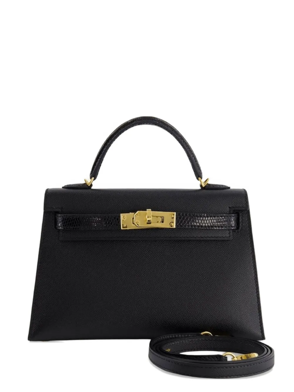 Pre-owned Hermes 2025 Mini Kelly Sellier 20 Lizard-trim Tote Bag In Black