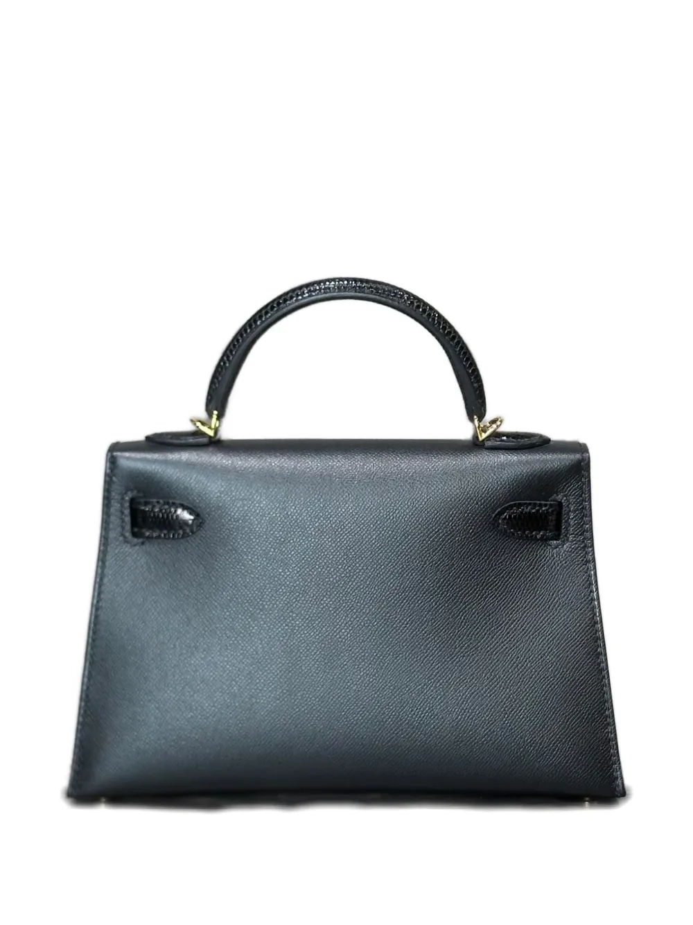 Pre-owned Hermes 2025 Mini Kelly Sellier 20 Lizard-trim Tote Bag In Black