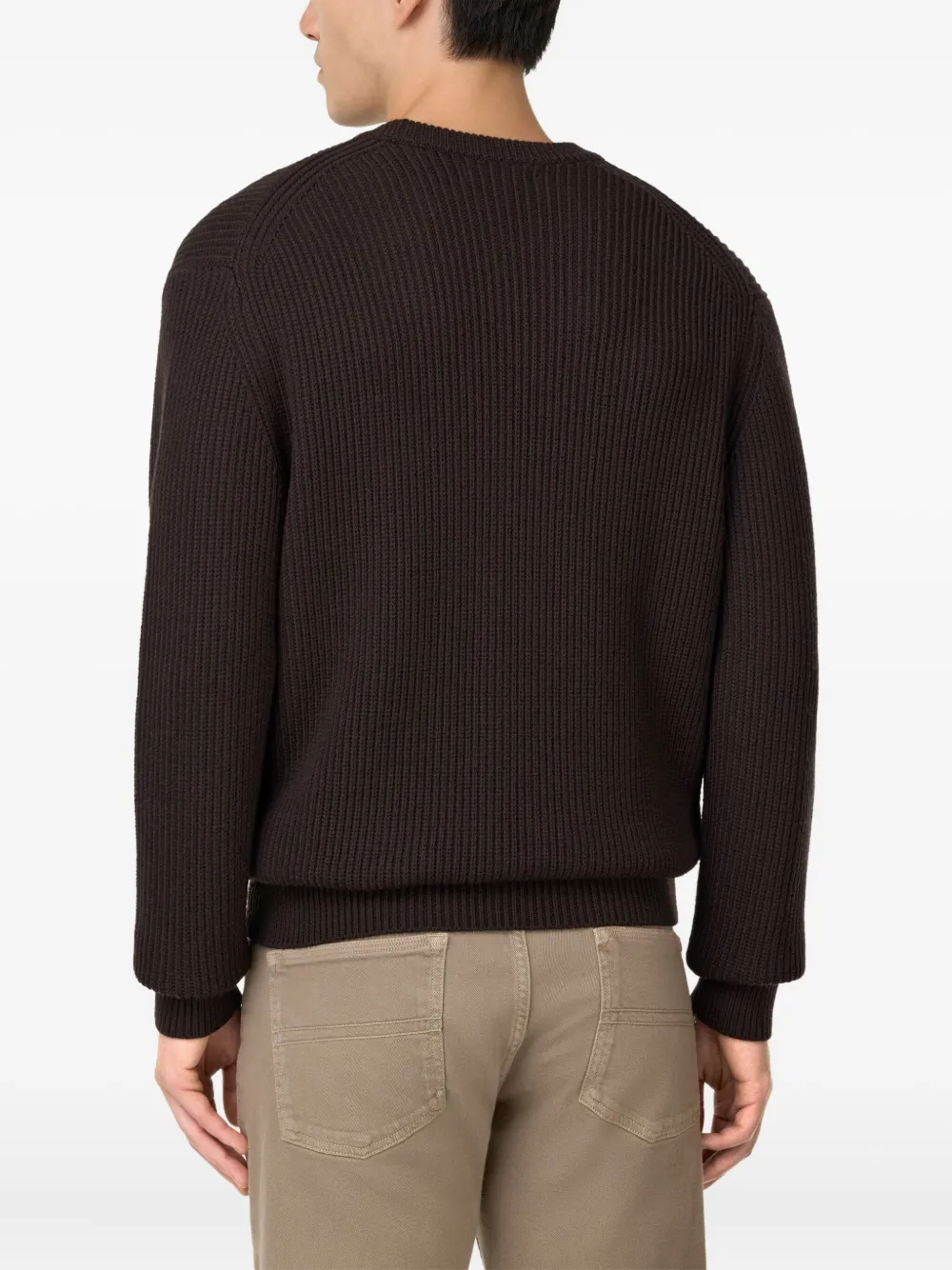 Boggi Milano Geribbelde sweater met ronde hals Bruin