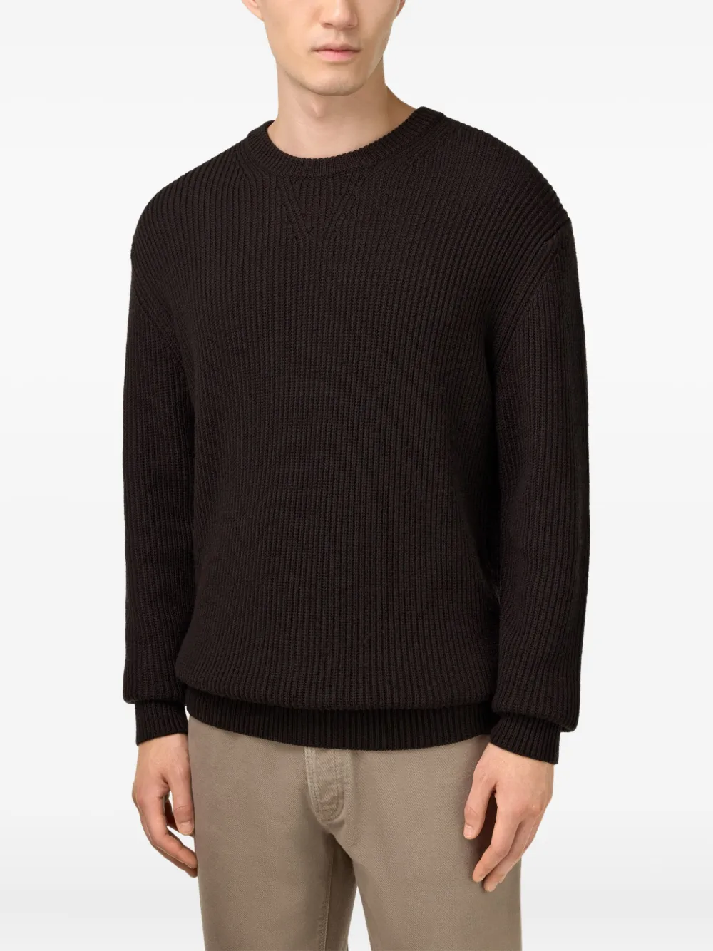 Boggi Milano Geribbelde sweater met ronde hals Bruin