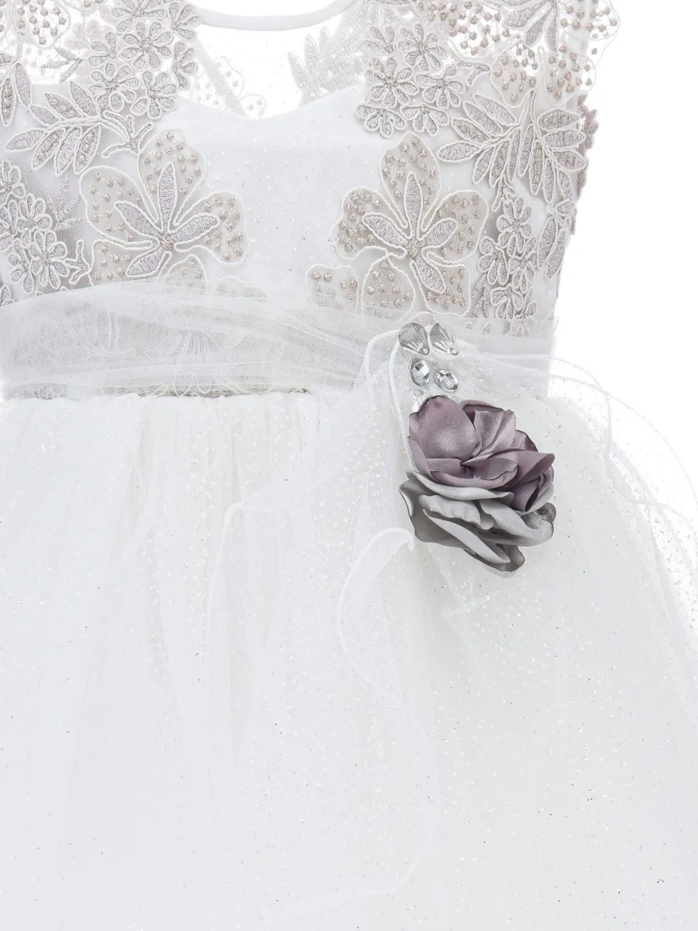 Tulleen Demi jurk met glitter en bloemenkant Wit