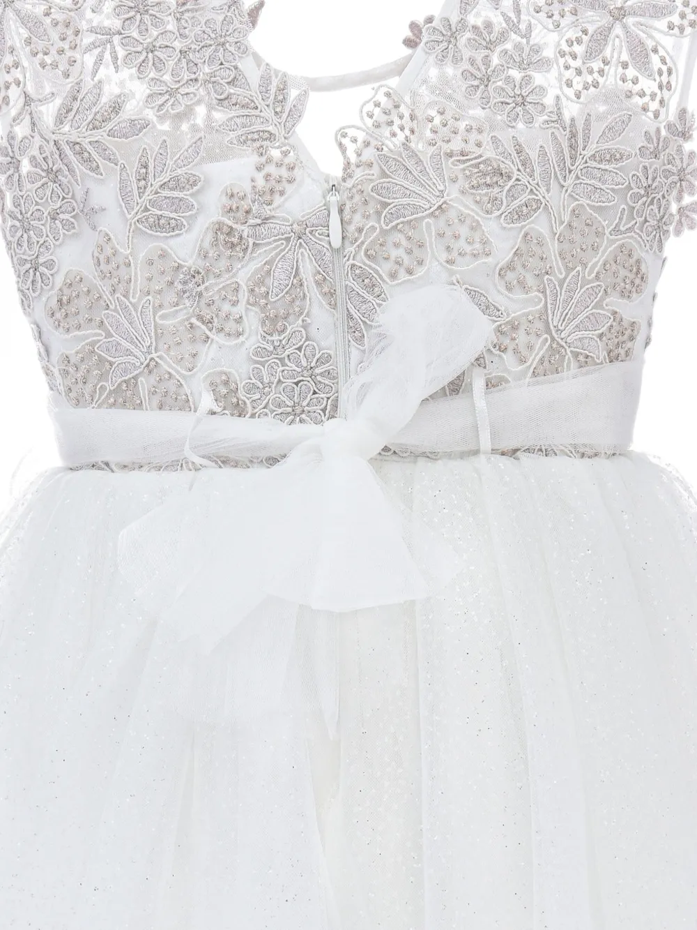 Tulleen Demi jurk met glitter en bloemenkant Wit