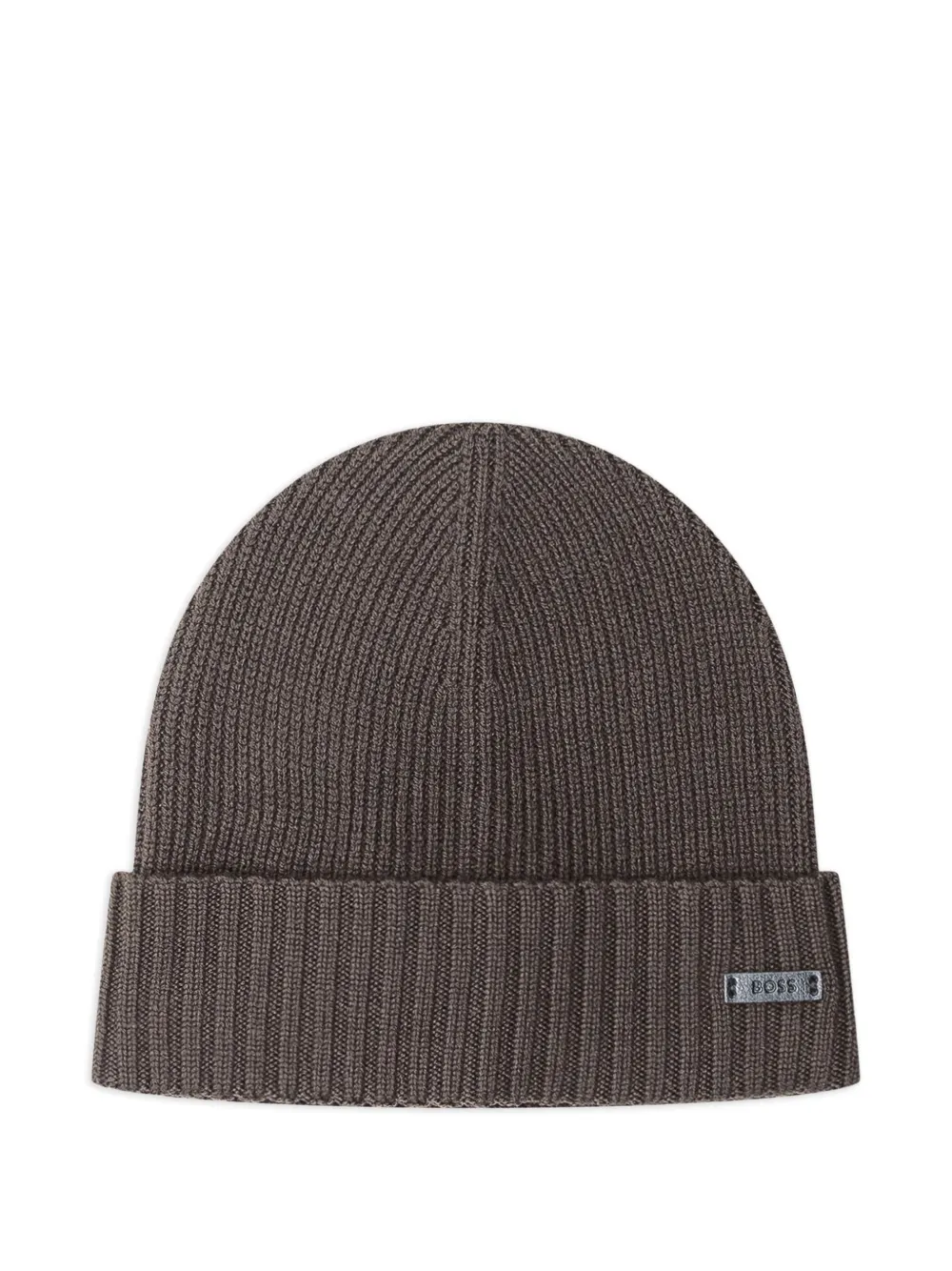 BOSS ribbed beanie hat | Brown | Image 1