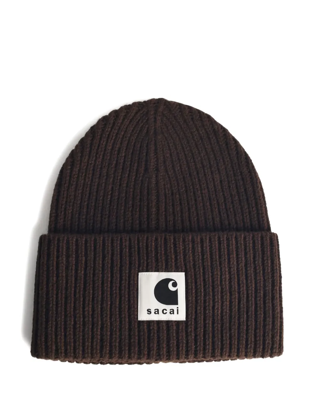 sacai logo-patch tibbed beanie | Brown | Image 1