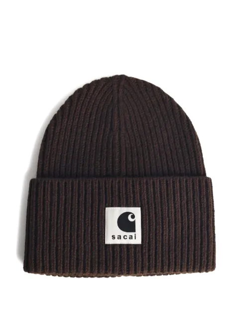 sacai gorro tejido de canalé con parche del logo