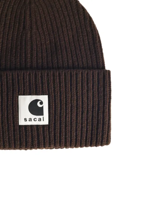 Sacai x Carhartt WIP logo-appliqué Beanie | Brown | FARFETCH PH