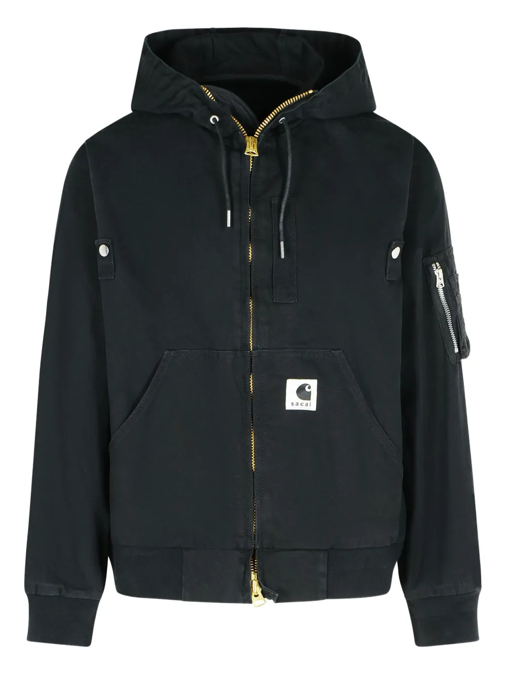 Sacai Hooded Bomber Jacket Arm Pocket In Black