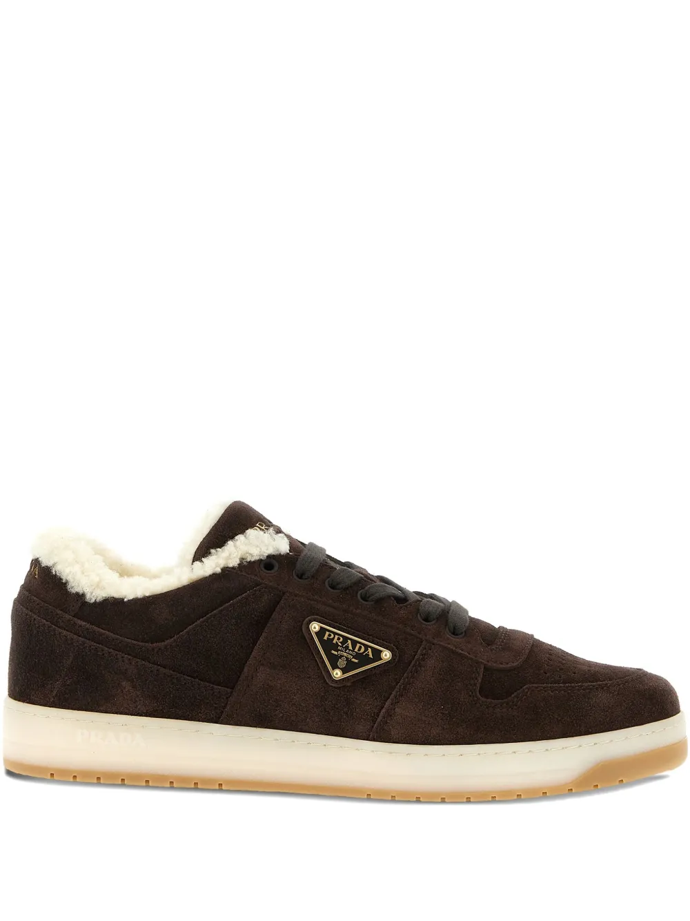 Prada shearling suede sneakers - Marrone